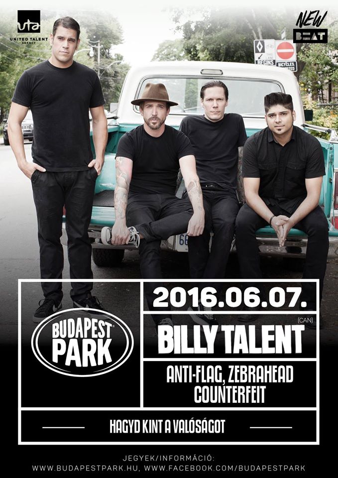 Billy Talent - Június 7-én a Budapest Parkban zenél a kanadai csapat billy talent flyer 20160516