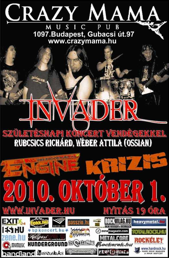 Október 1. Crazy Mama: Invader születésnapi koncert vendégekkel!
