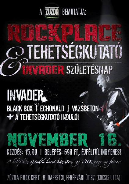 Rockplace 2013 + Invader születésnap - Egész napos program november 16-án!