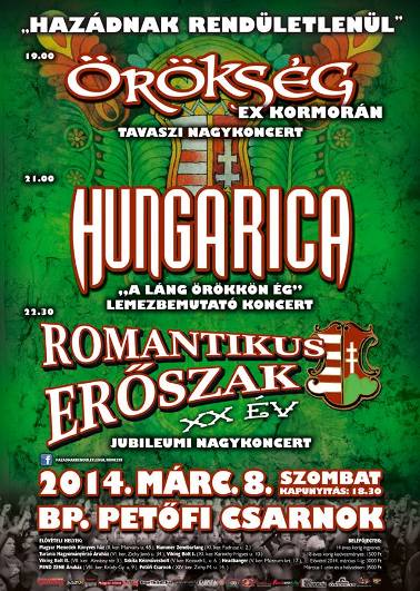 Romantikus Erőszak - Szombaton 20 éves jubileumi koncert, vendég a Hungarica és az Örökség