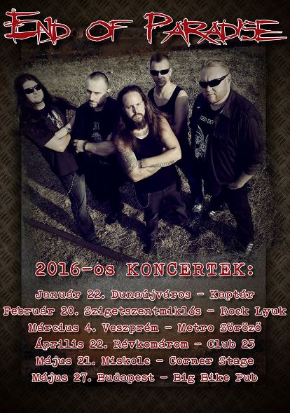 End of Paradise – 2016-os koncertek