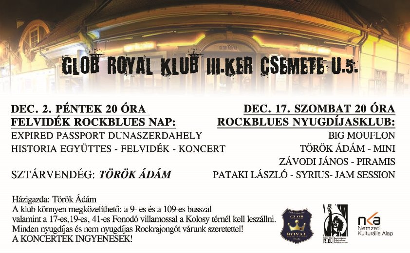 Rock-blues hétvégék a Glob Royal klubban