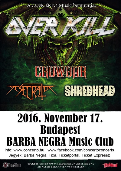 Új kislemez és videó az Overkilltől – novemberben a Crowbarral érkeznek a Barba Negrába!