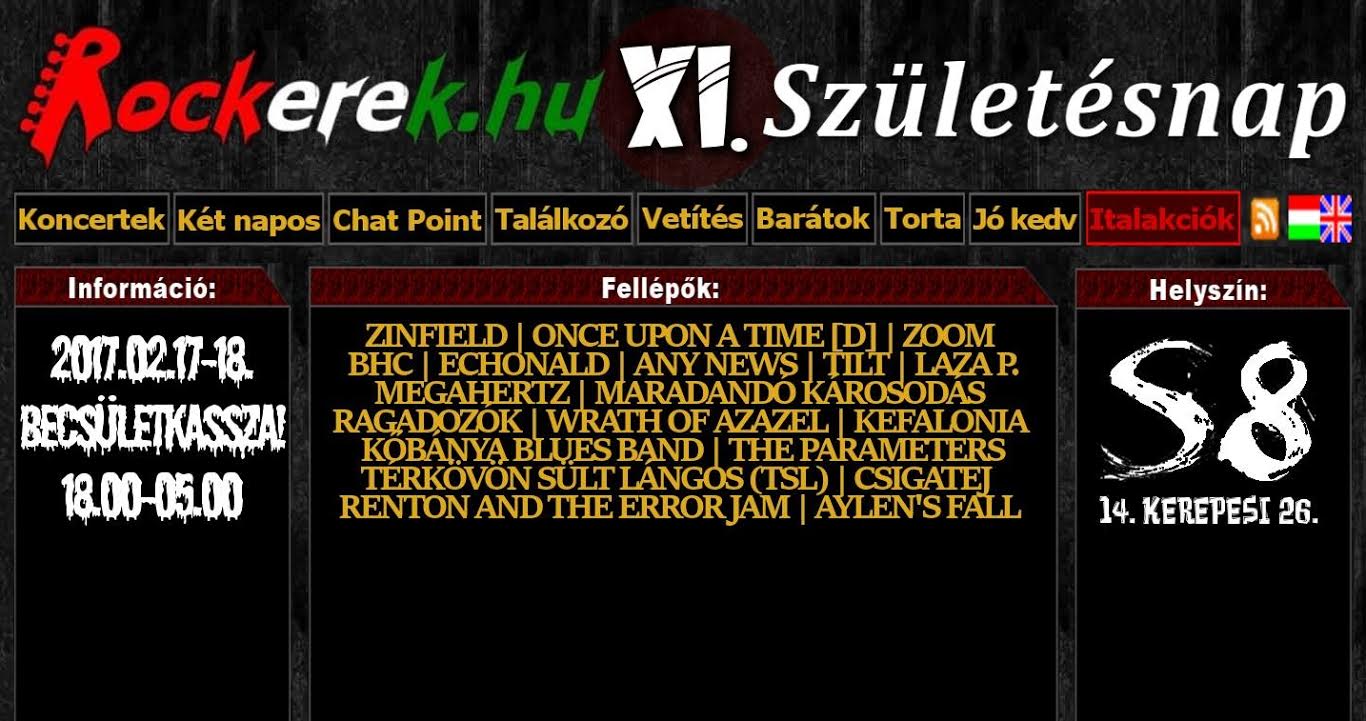 XI. Rockerek.hu Születésnap - S8 Underground Club I 2 Nap I 2 Terem I 21 Zenekar I Becsületkassza