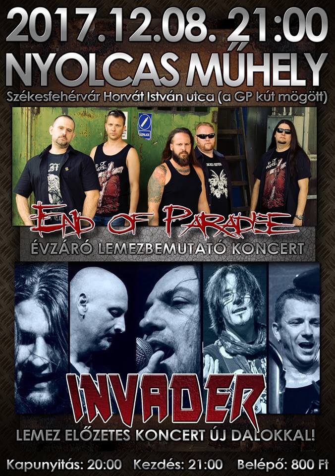 End of Paradise & Invader – Évzáró metal party a székesfehérvári Nyolcas Műhelyben