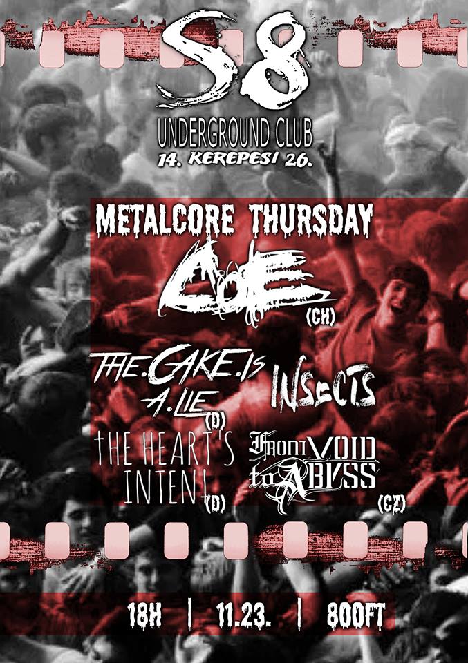 Metalcore Thursday @ S8 Underground Club| Insects | From Void To Abyss (CZ) | The Heart’s Intent (D) | The Cake Is A Lie (D) | Circle Of Execution (CH)