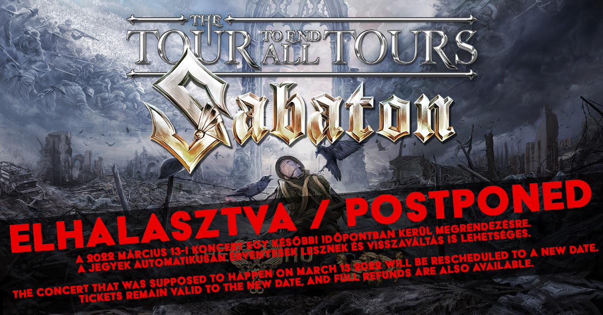 Sabaton: halasztásra került a márciusi koncert, hamarosan bejelentik az új dátumot