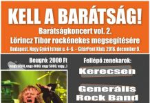 Kell a barátság! – Pénteken lesz a második Barátságkoncert Lőrincz Tibor rockénekes megsegítésére. baratsag flyer 20161206