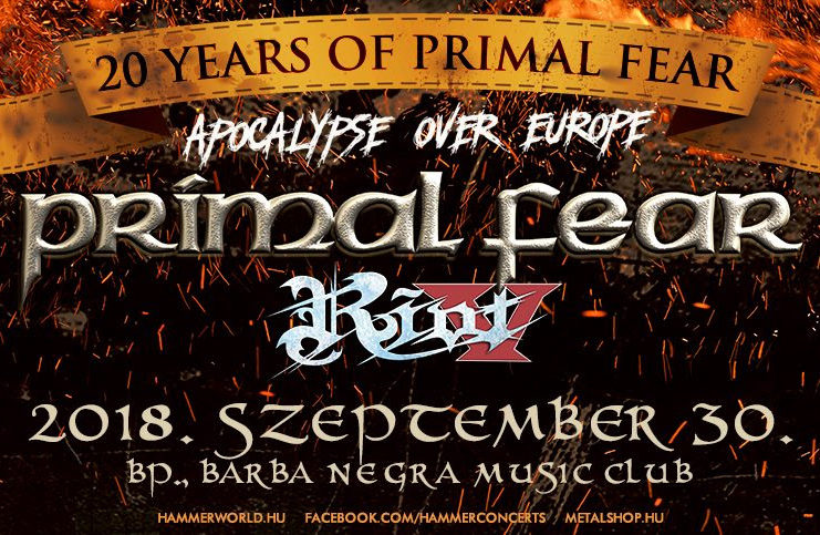POWER METAL APOKALIPSZIS: Primal Fear és Riot V szeptemberben Budapesten!